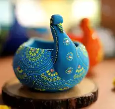 Washable Terracotta Modern Swan Diya Tealight T-Light Holder - Blue
